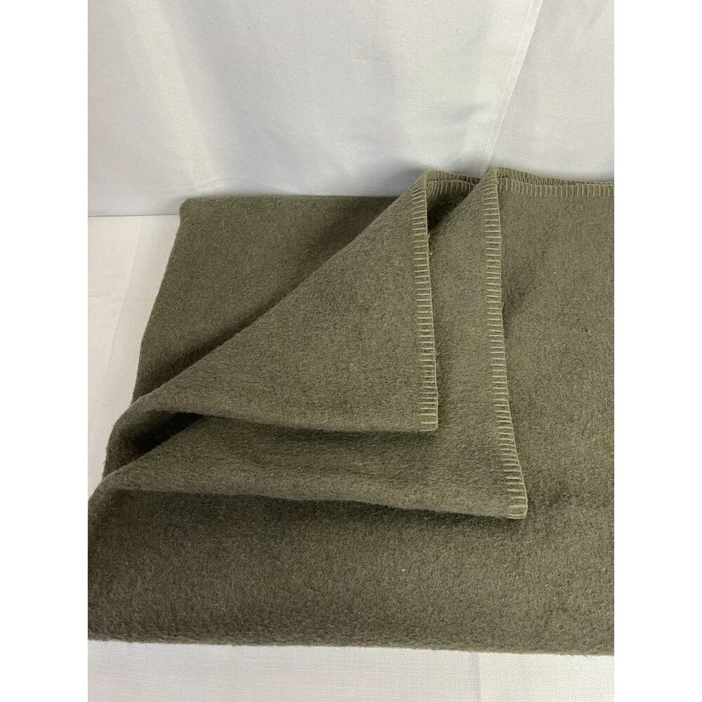 Leteks Leskovac Vintage Wool Blanket Army Green Military 1983 Large 80” X 52”